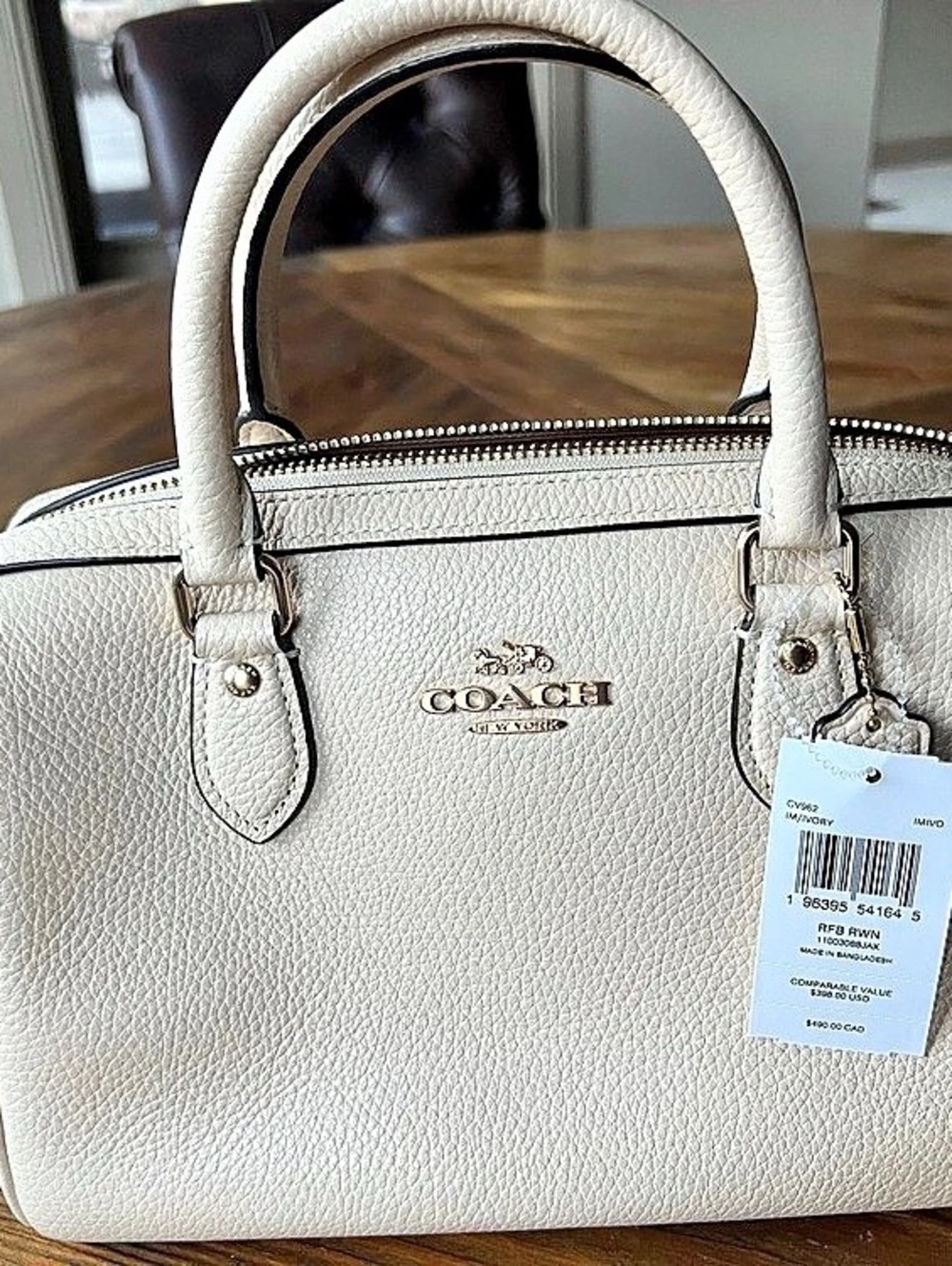 Rare Coach Rowan Satchel CV962 Pebbled White cream